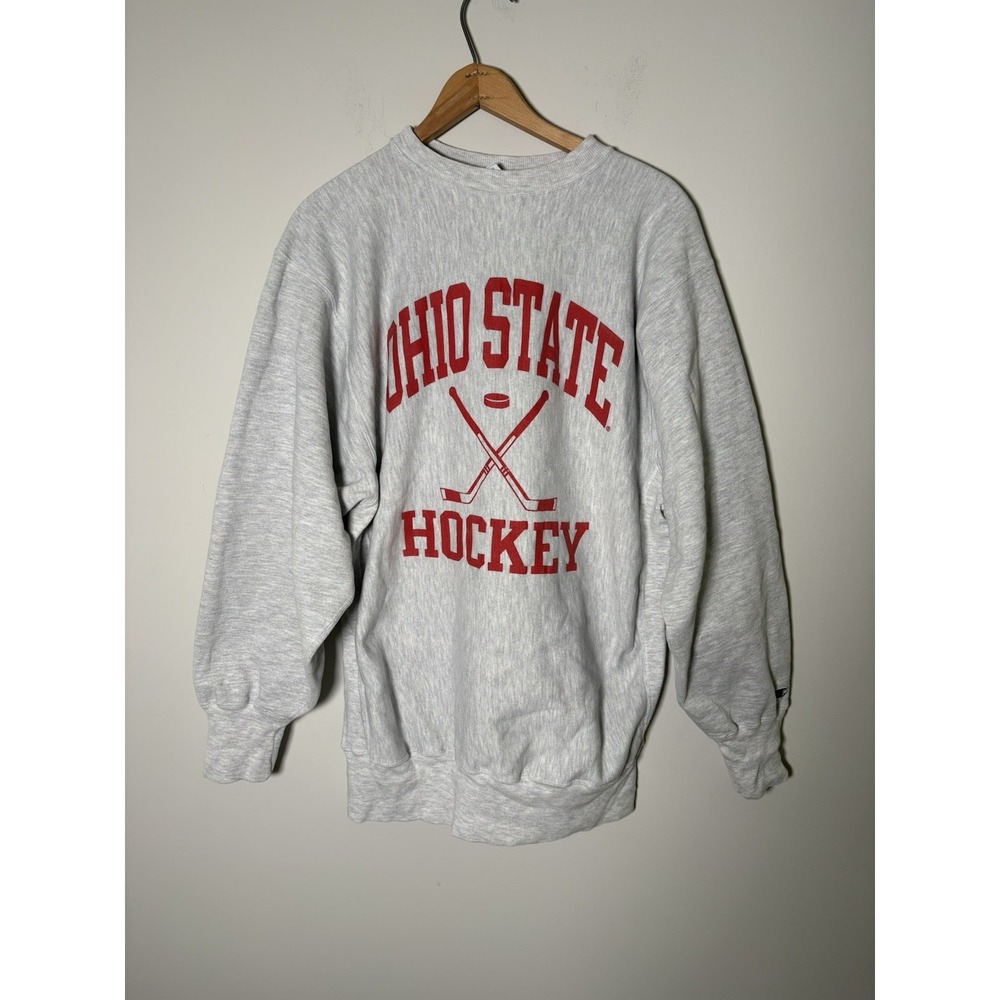VTG 90s Champion Reverse Weave Ohio State Hockey Sweatshirt Gray XXL OSU